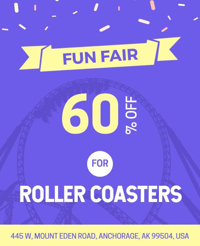 Playful Purple Fun Fair Roller Coasters Discount Poster Template