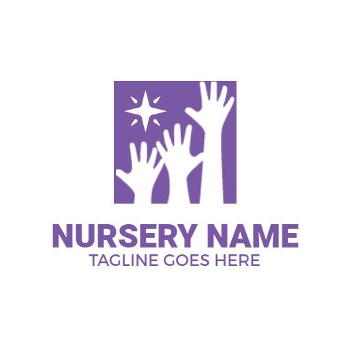 Playful Purple Hands Representing Growth in a Nursery Logo Template