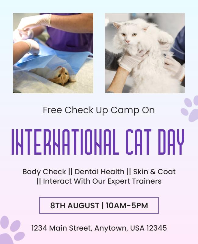 Playful Purple International Cat Day Free Check Up Camp Poster Template