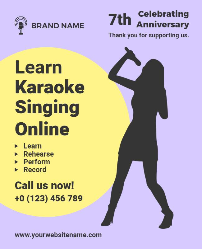 Playful Purple Karaoke Singing Online Anniversary Poster Template