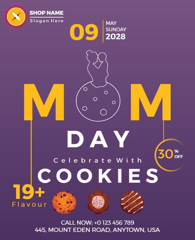 Playful Purple Mother's Day Cookie Celebration Poster Template