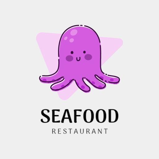 Playful Purple Octopus Represents Cartoon Seafood Restaurant Logo Template