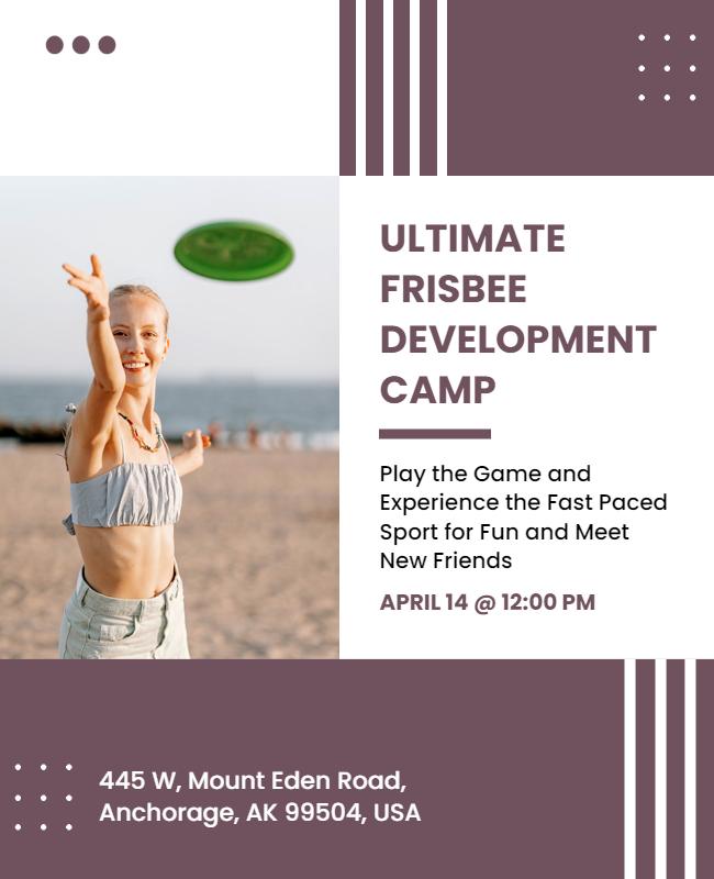 Playful Purple Ultimate Frisbee Development Camp Poster Template