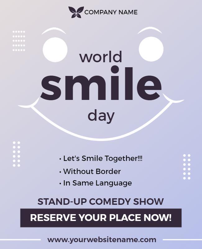 Playful Purple World Smile Day Comedy Show Poster Template