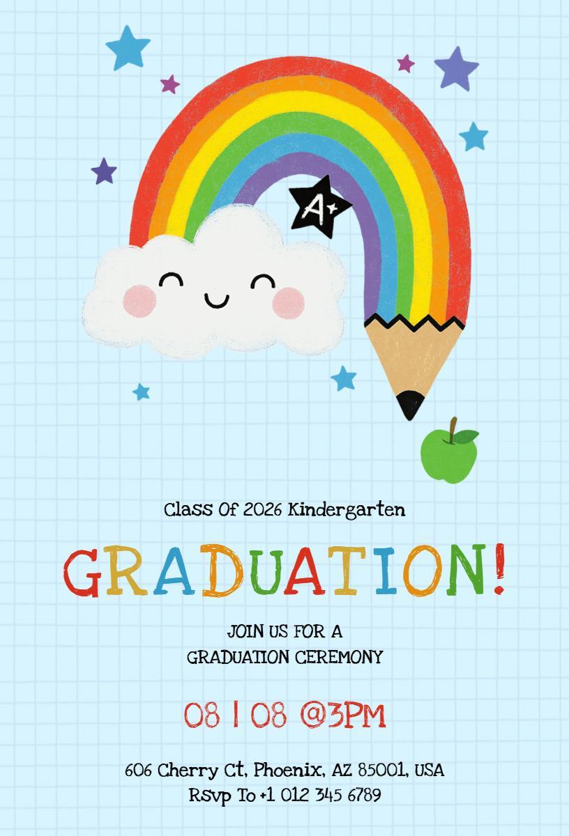 Playful Rainbow Kindergarten Graduation Celebration Invitation Template
