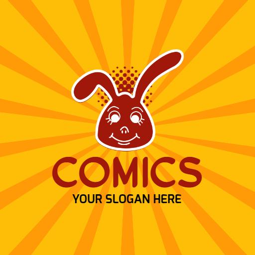 Playful Red Bunny Design Captivating Young Readers Comics Logo Template