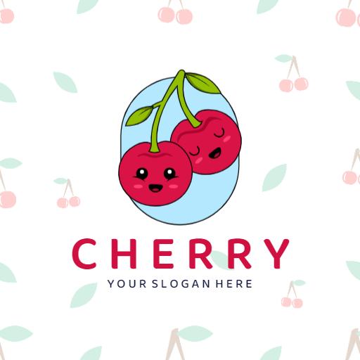 Playful Red Cherry Design Featuring Cute Characters Logo Template
