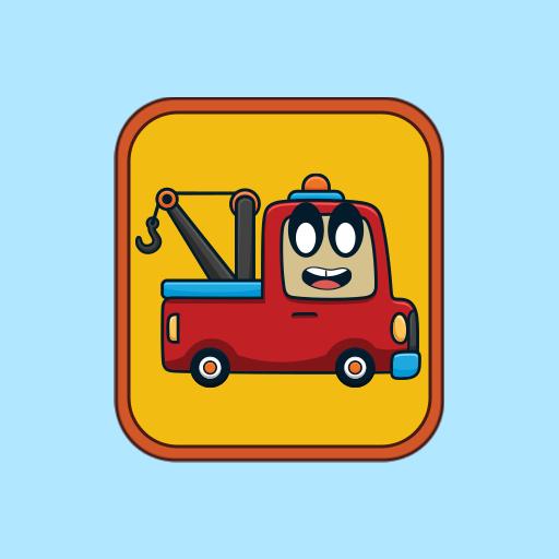 Playful Red Retro Tow Truck Design with Cheerful Expression Logo Template