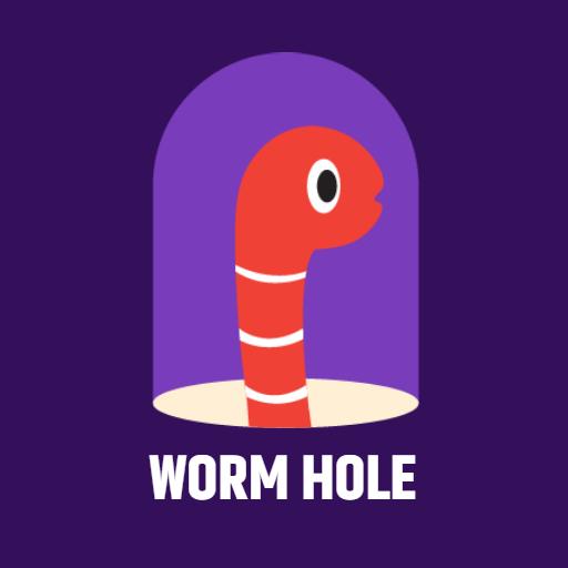 Playful Red Worm Emerging from a Purple Hole Logo Template