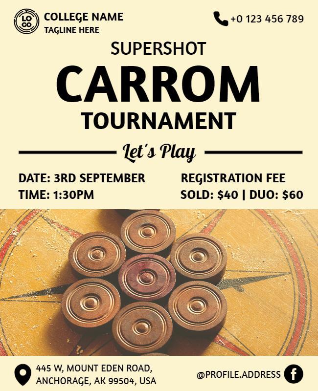 Playful Retro Carrom Tournament Announcement Poster Template