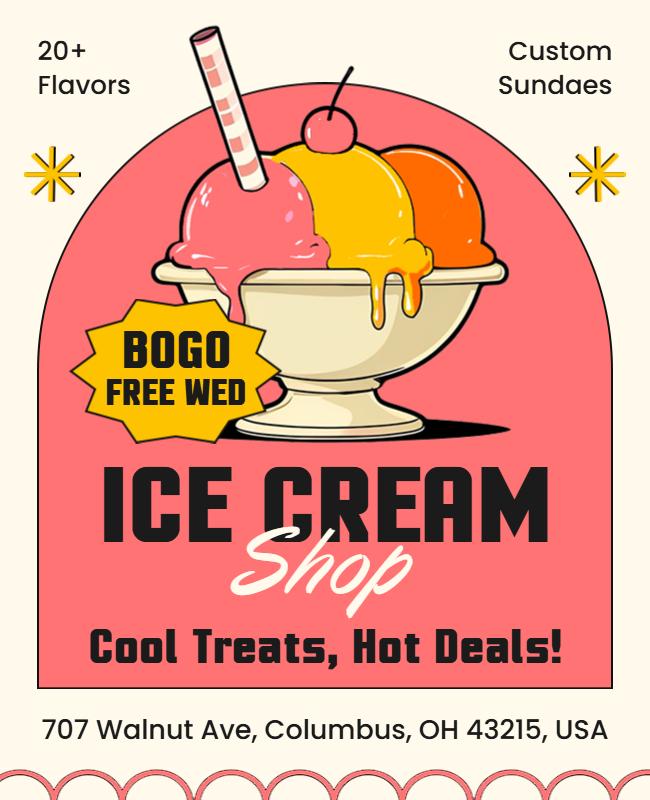 Playful Retro Ice Cream Shop Dessert Specials Poster Template
