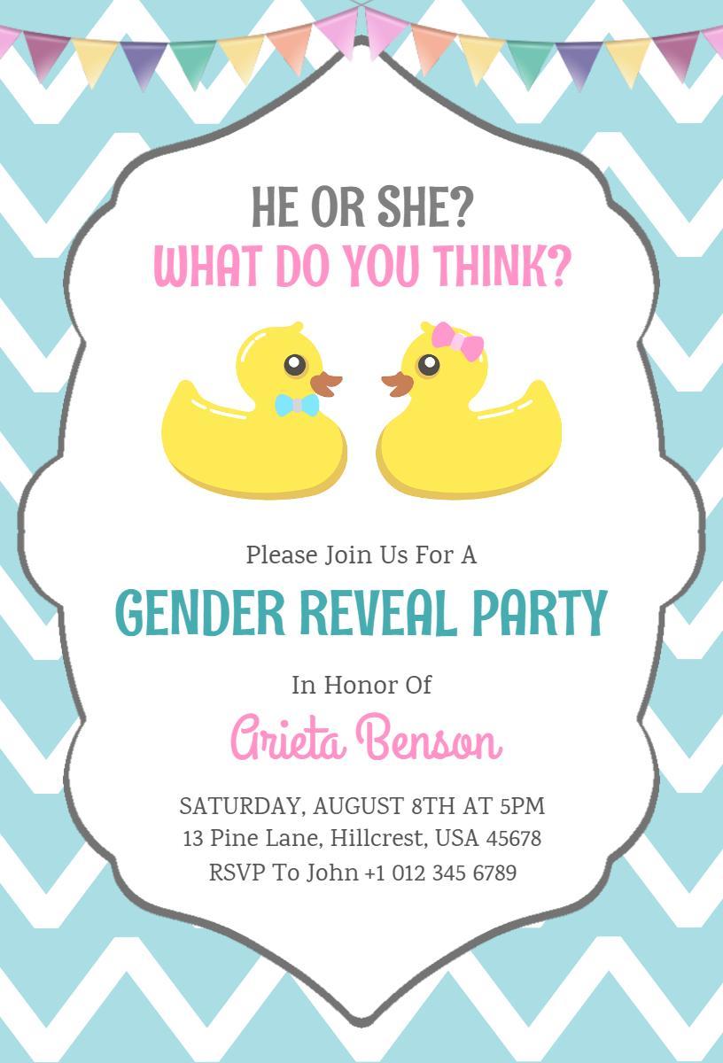 Playful Rubber Duckies Gender Reveal Party Invitation Template