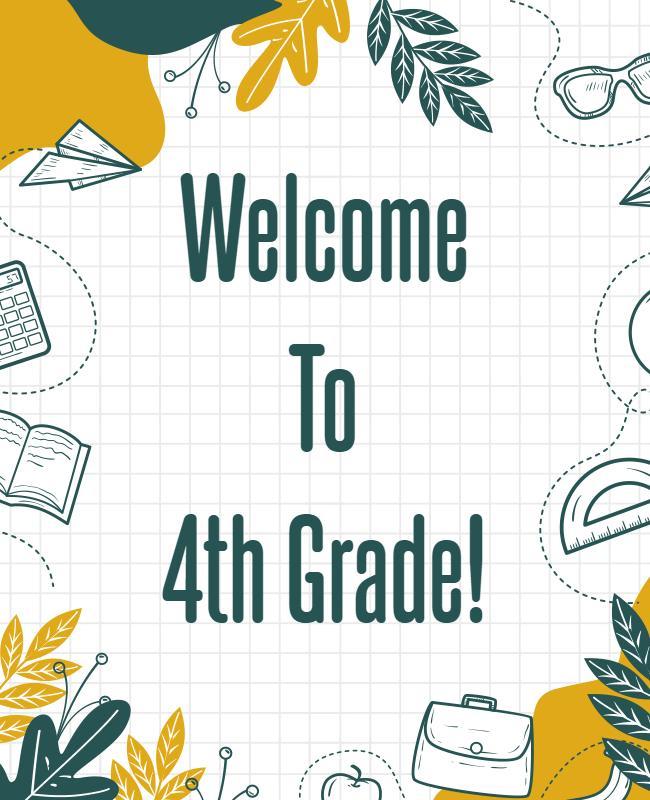 Playful School Supplies Design for 4th Grade Welcome Poster Template