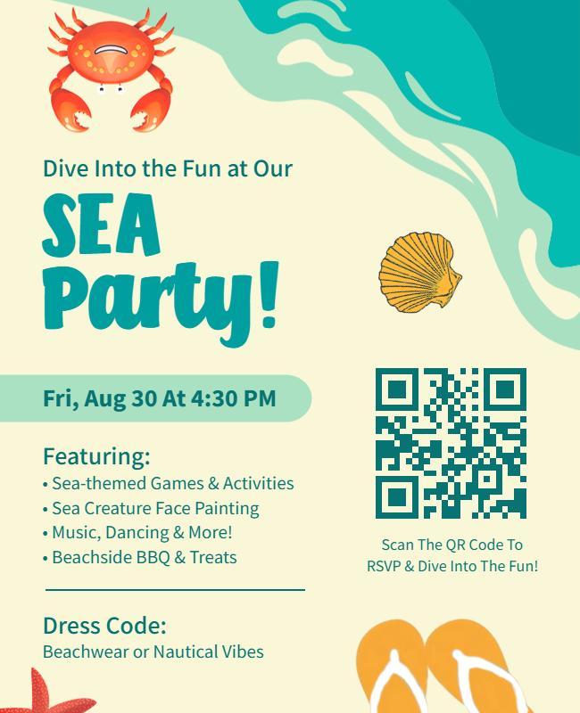 Playful Sea-Themed Beach Party Celebration Flyer Template
