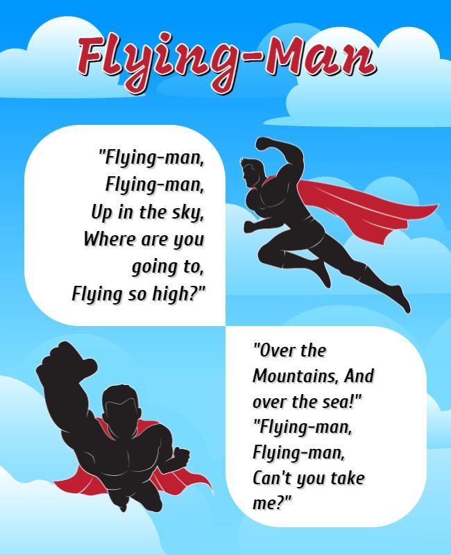 Playful Sky Blue Flying Superhero Adventure Poster Template