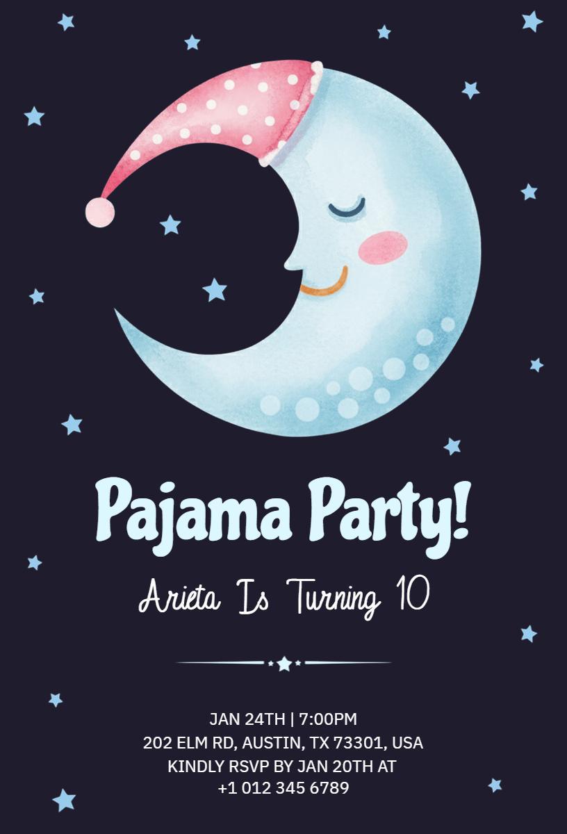 Playful Sleepy Moon Kids Pajama Party Invitation Template