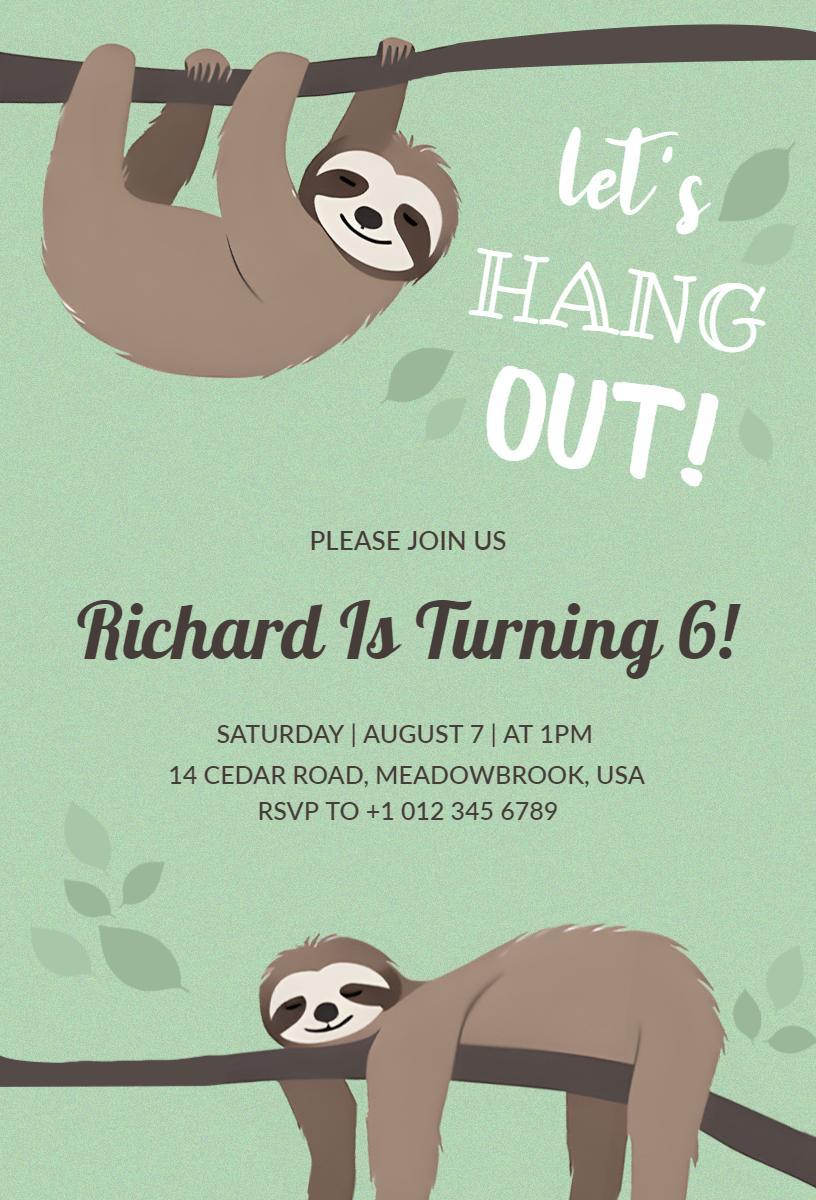 Playful Sloth Safari Adventure Birthday Invitation Template