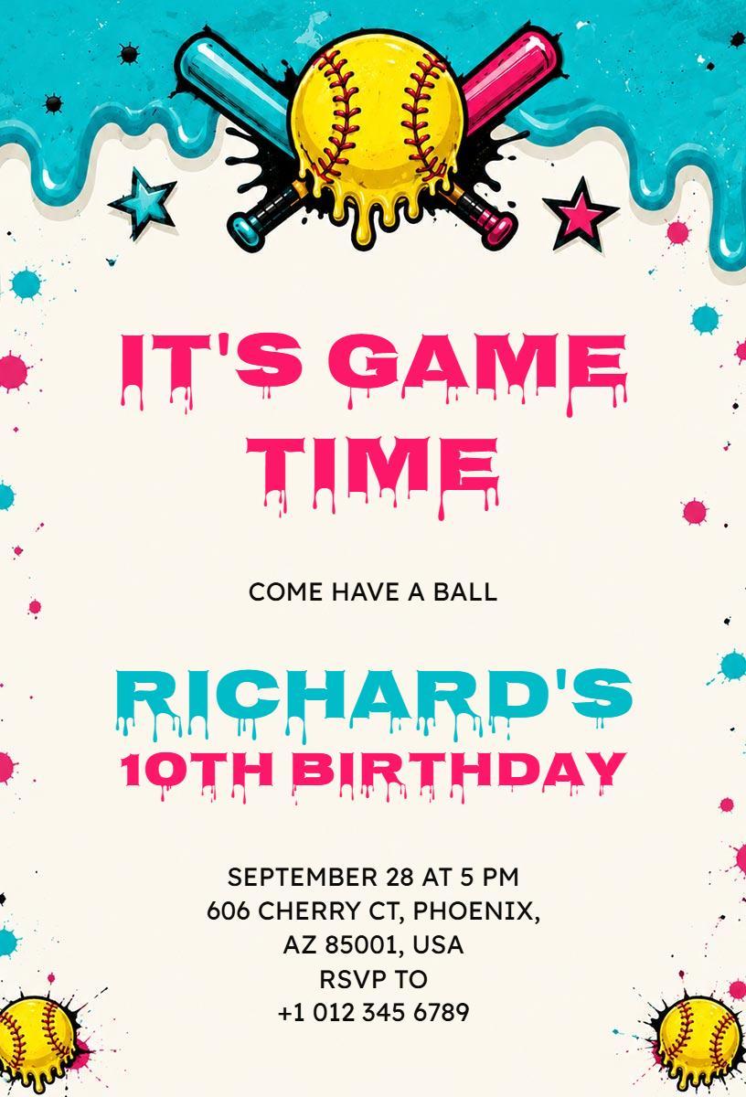 Playful Sports Theme Colorful Birthday Celebration Invitation Template