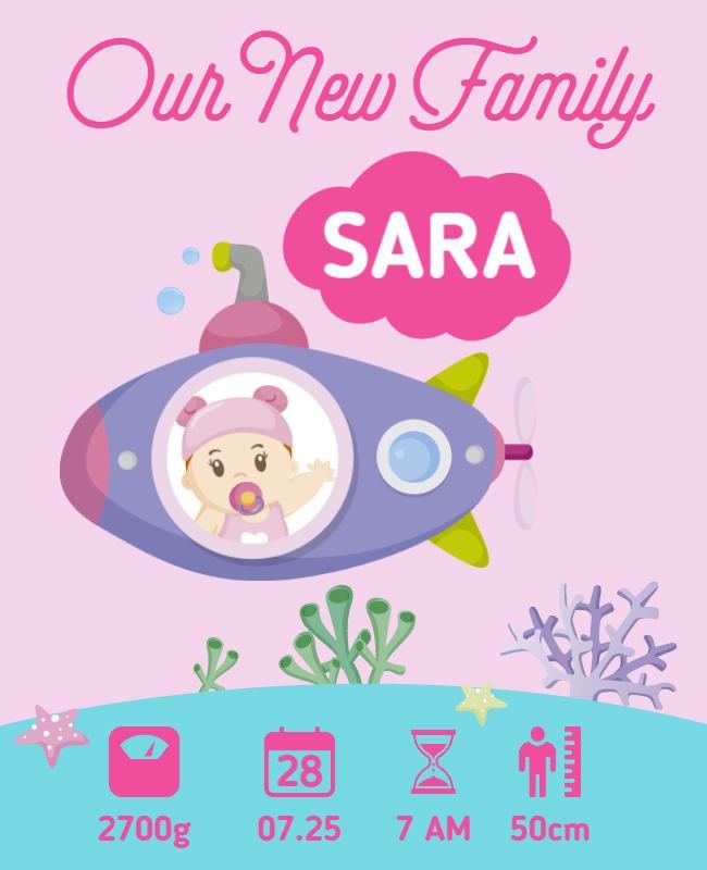 Playful Submarine Adventure Baby Announcement Poster Template