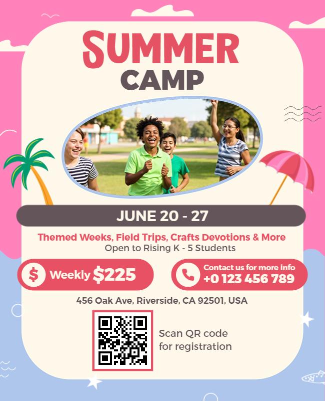 Playful Summer Camp Adventure for Kids Poster Template