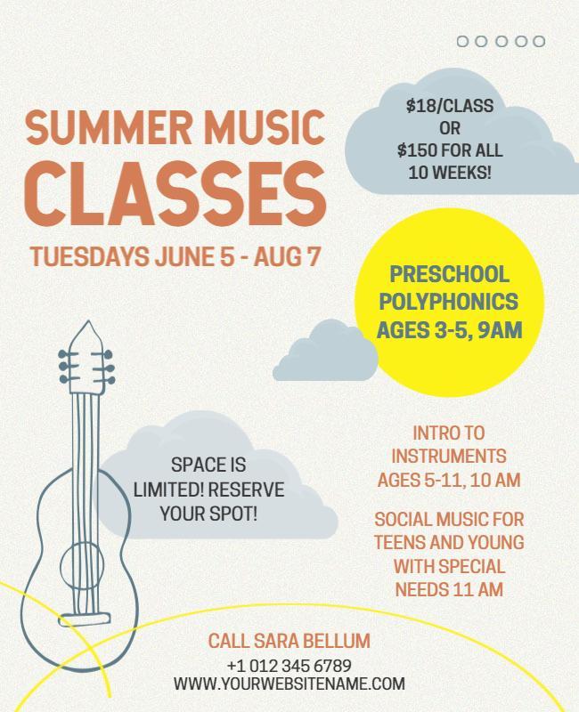 Playful Summer Music Class Promotion Poster Template