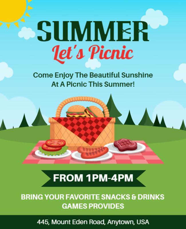 Playful Summer Picnic Invitation with Vibrant Colors Poster Template