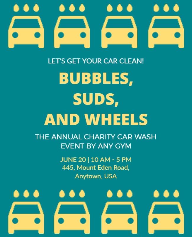 Playful Teal Charity Car Wash Event Poster Template