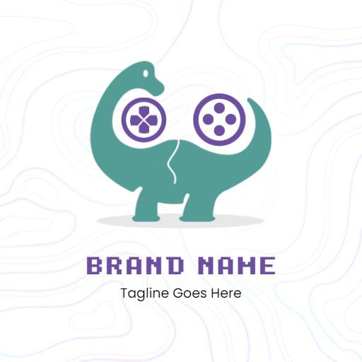 Playful Teal Dinosaur with Fun Game Elements Logo Template