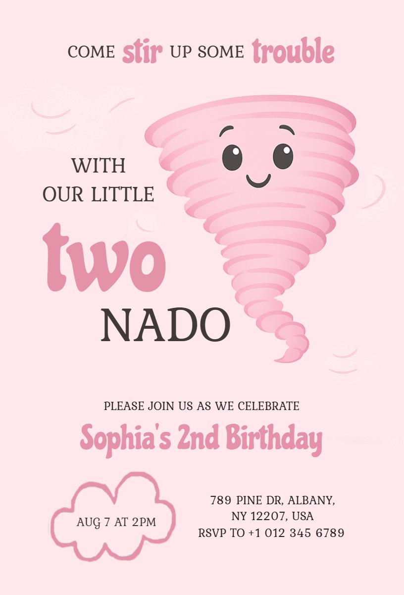 Playful Tornado Theme 2nd Birthday Celebration Invitation Template