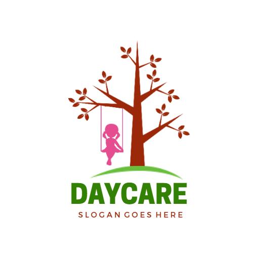 Playful Tree with Swinging Child Emphasizing Daycare Logo Template