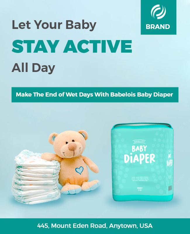 Playful Turquoise Baby Diaper Promotion Poster Template
