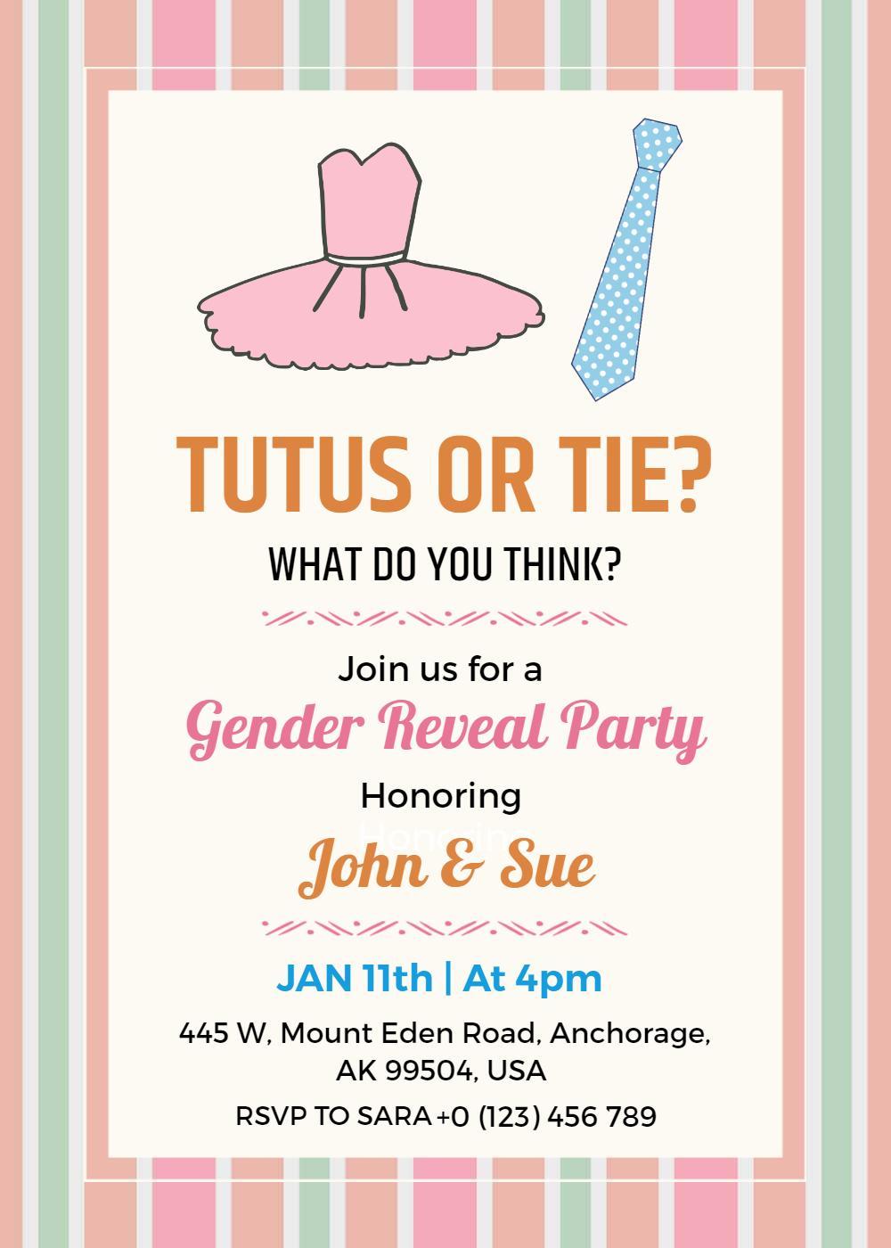 Playful Tutus or Ties Themed Gender Reveal Invitation Template