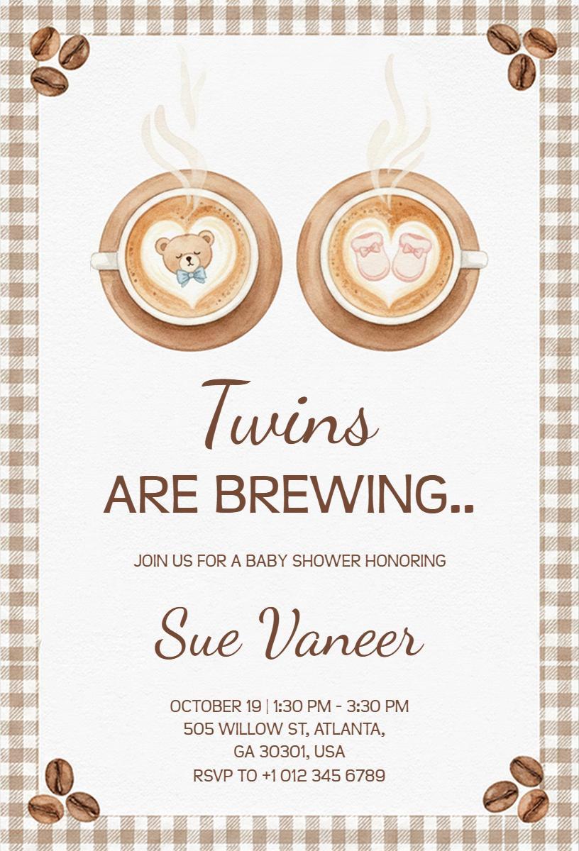 Playful Twins Brewing Baby Shower Celebration Invitation Template