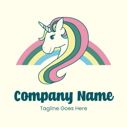 Playful Unicorn with Rainbow Elements Themed Logo Template