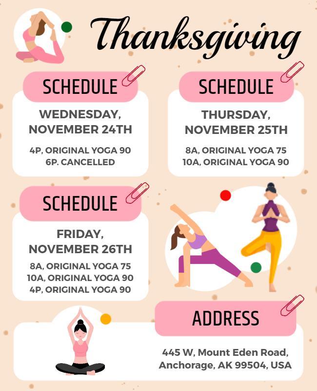 Playful Wellness Thanksgiving Yoga Schedule Poster Template