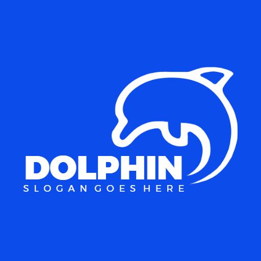 Playful White Dolphin Design on Deep Blue Background Logo Template