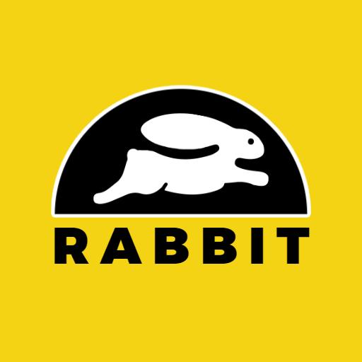 Playful White Rabbit in Motion on Bright Yellow Background Logo Template