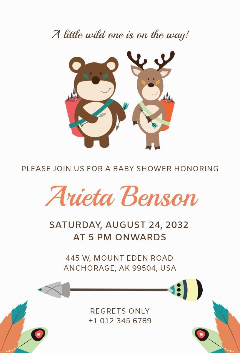 Playful Woodland Animals Baby Shower Celebration Invitation Template