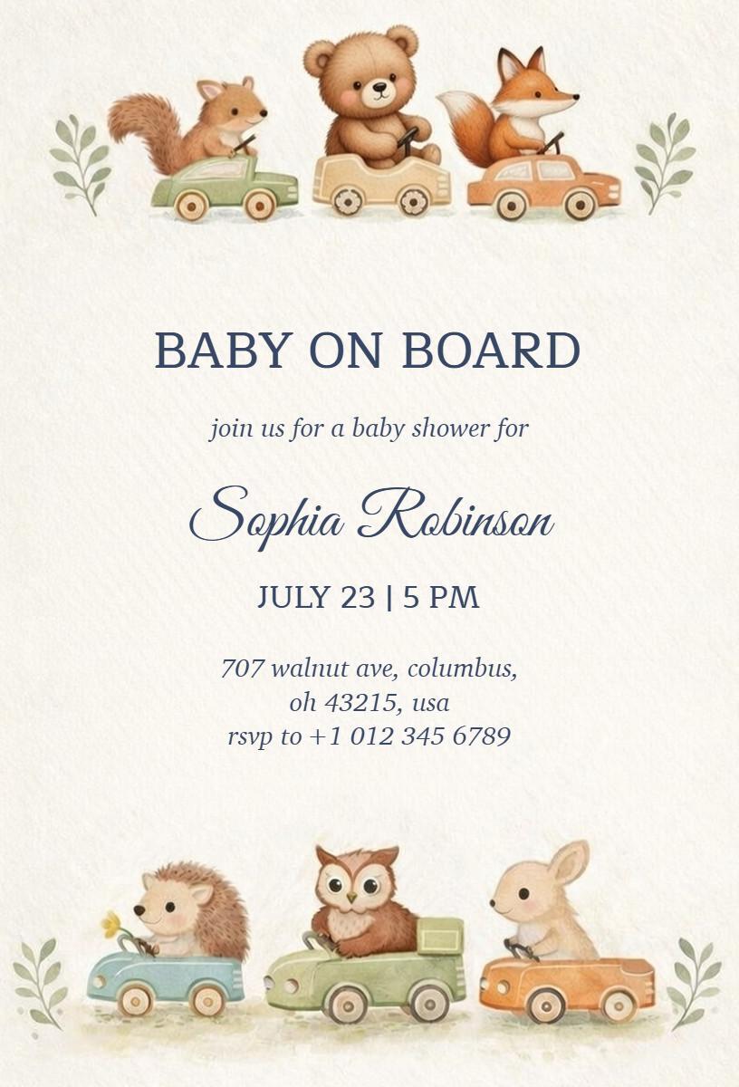Playful Woodland Creature Baby Shower Celebration Invitation Template