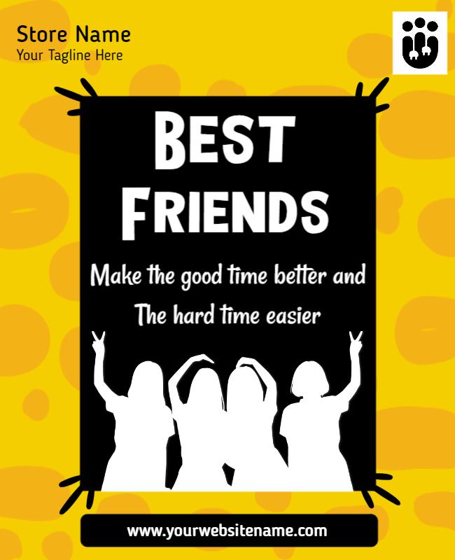 Playful Yellow Best Friends Friendship Quote Poster Template