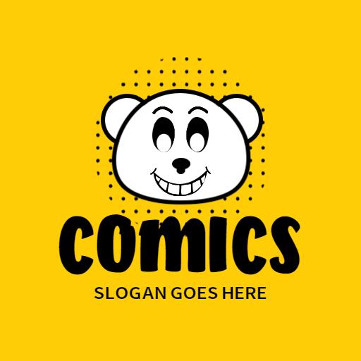 Playful Yellow Cartoon Panda Design for Fun Comics Logo Template