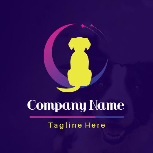 Playful Yellow Dog Silhouette on a Purple Background Logo Template