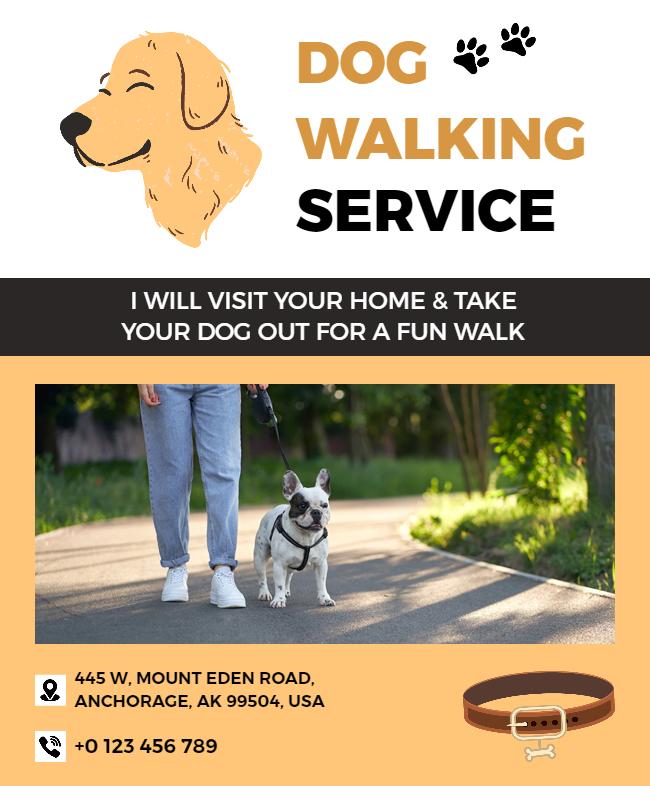 Playful Yellow Dog Walking Service Advertisement Poster Template