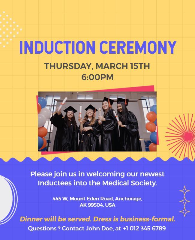 Playful Yellow Graduation Induction Ceremony Poster Template