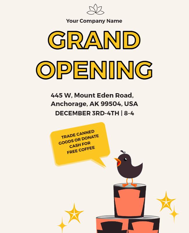 Playful Yellow Grand Opening Event Announcement Poster Template