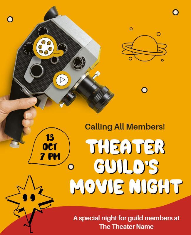 Playful Yellow Retro Movie Night Announcement Poster Template