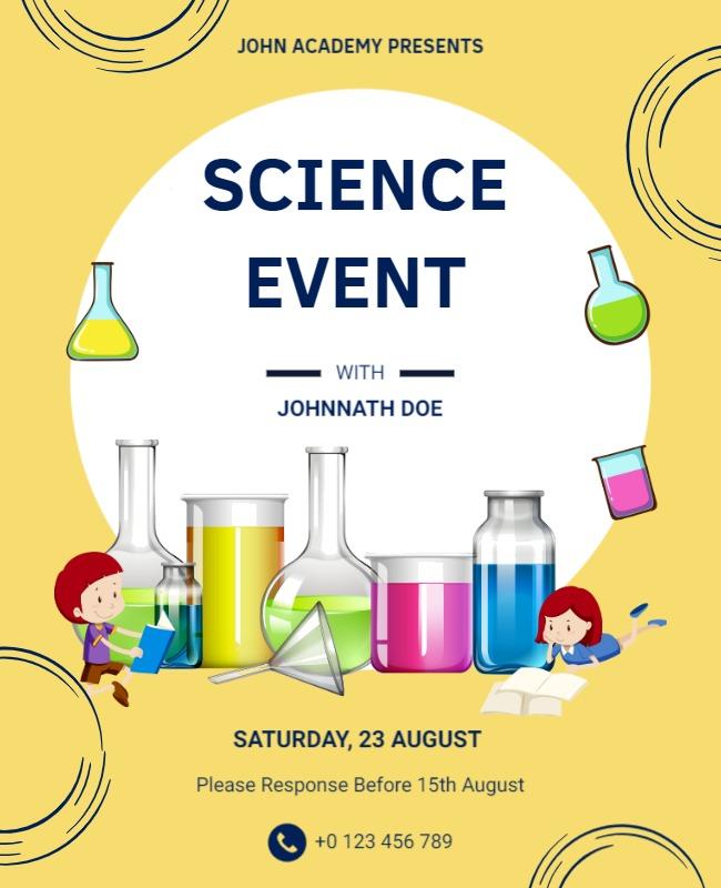 Playful Yellow Science Event with Colorful Lab Equipment Poster Template