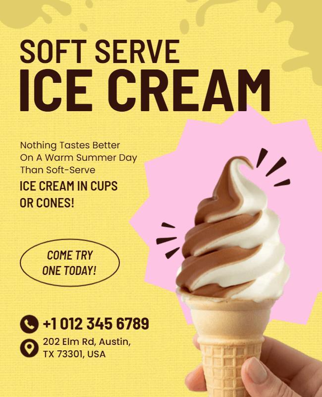 Playful Yellow Soft Serve Ice Cream Treats Flyer Template