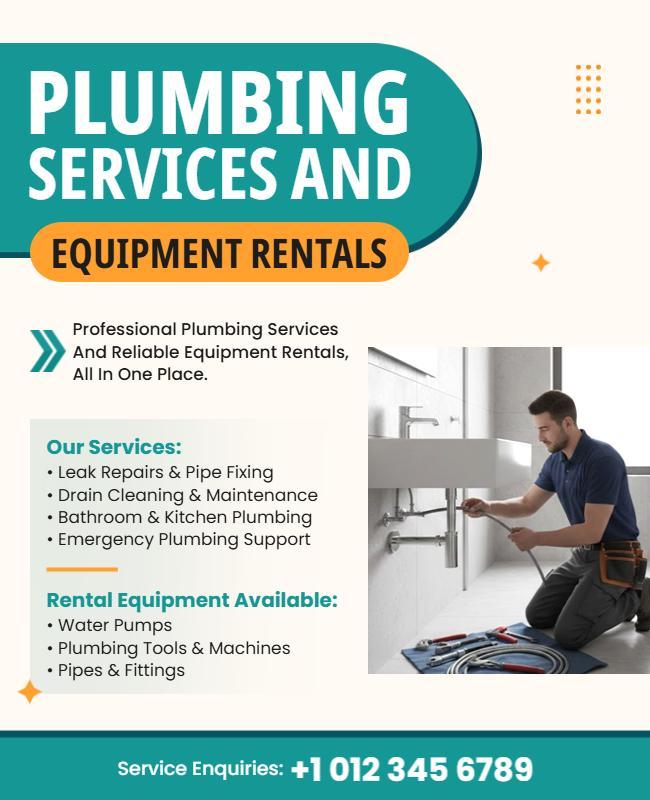 Plumbing Services and Equipment Rentals Flyer Template