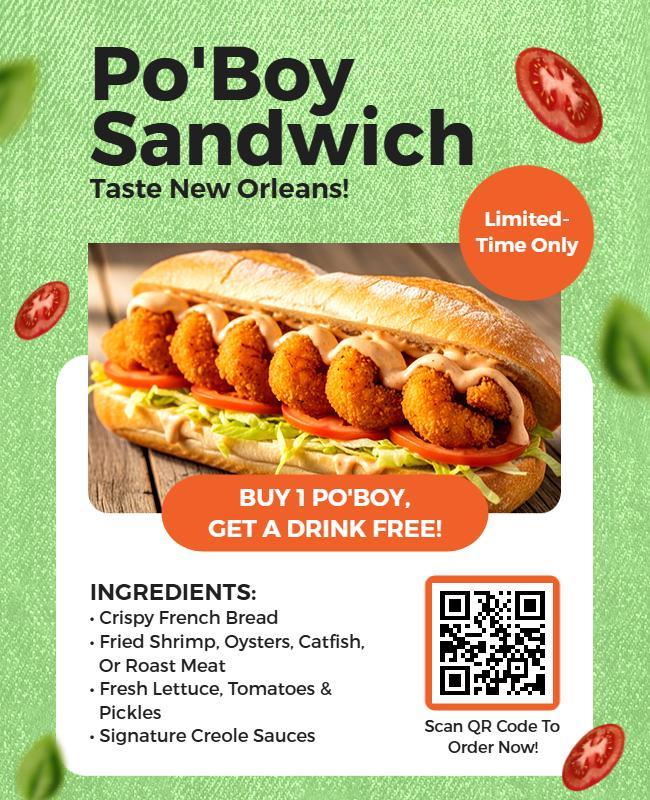 Po'boy Sandwich Promotion Flyer Template